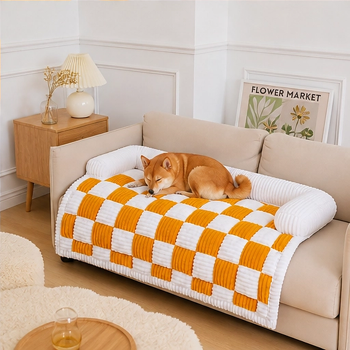 Denwyck – Plush Checkered Anti-Slip Dog Couch Mat &amp; Furniture Protector + 50% OFF