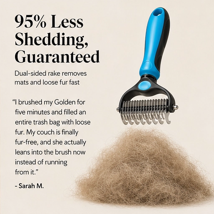Furrow – Double-Sided Undercoat Rake &amp; Dematting Brush for Dogs and Cats + 50% OFF