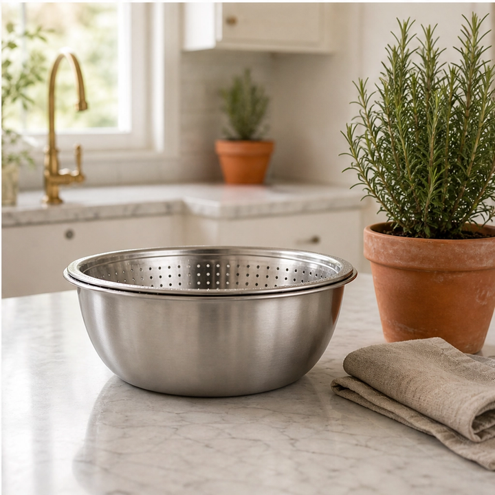 Prepwell – 3-in-1 Stainless Steel Basin with Grater Lid &amp; Drain Basket + 50% OFF