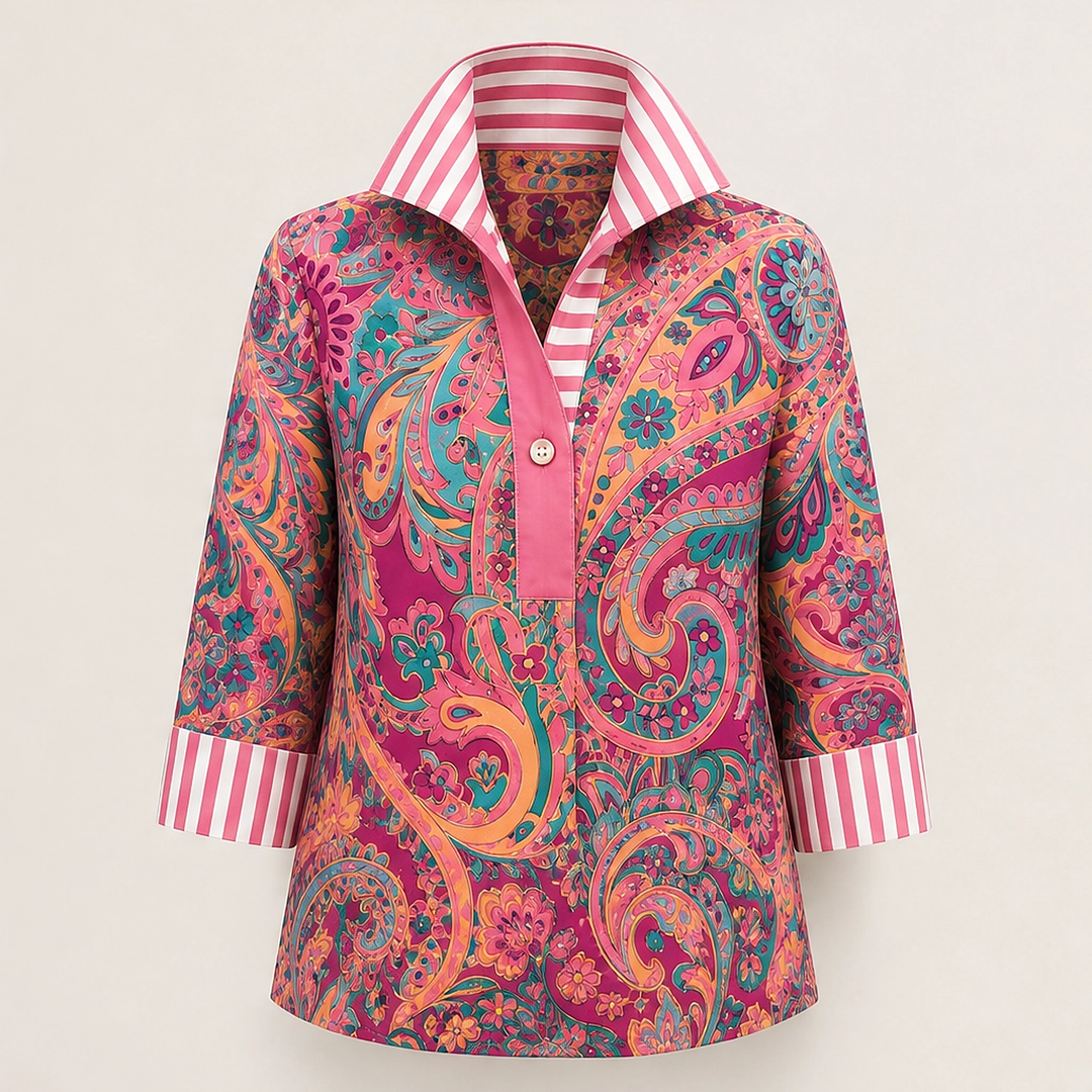 Poplyn – Paisley Popover Shirt with Striped Turn-Back Cuffs + 50% OFF