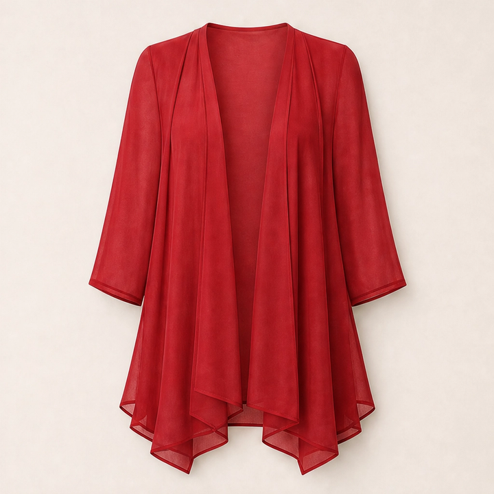 Gossamer – Sheer Chiffon Open-Front Cardigan with 3/4 Sleeves + 50% OFF