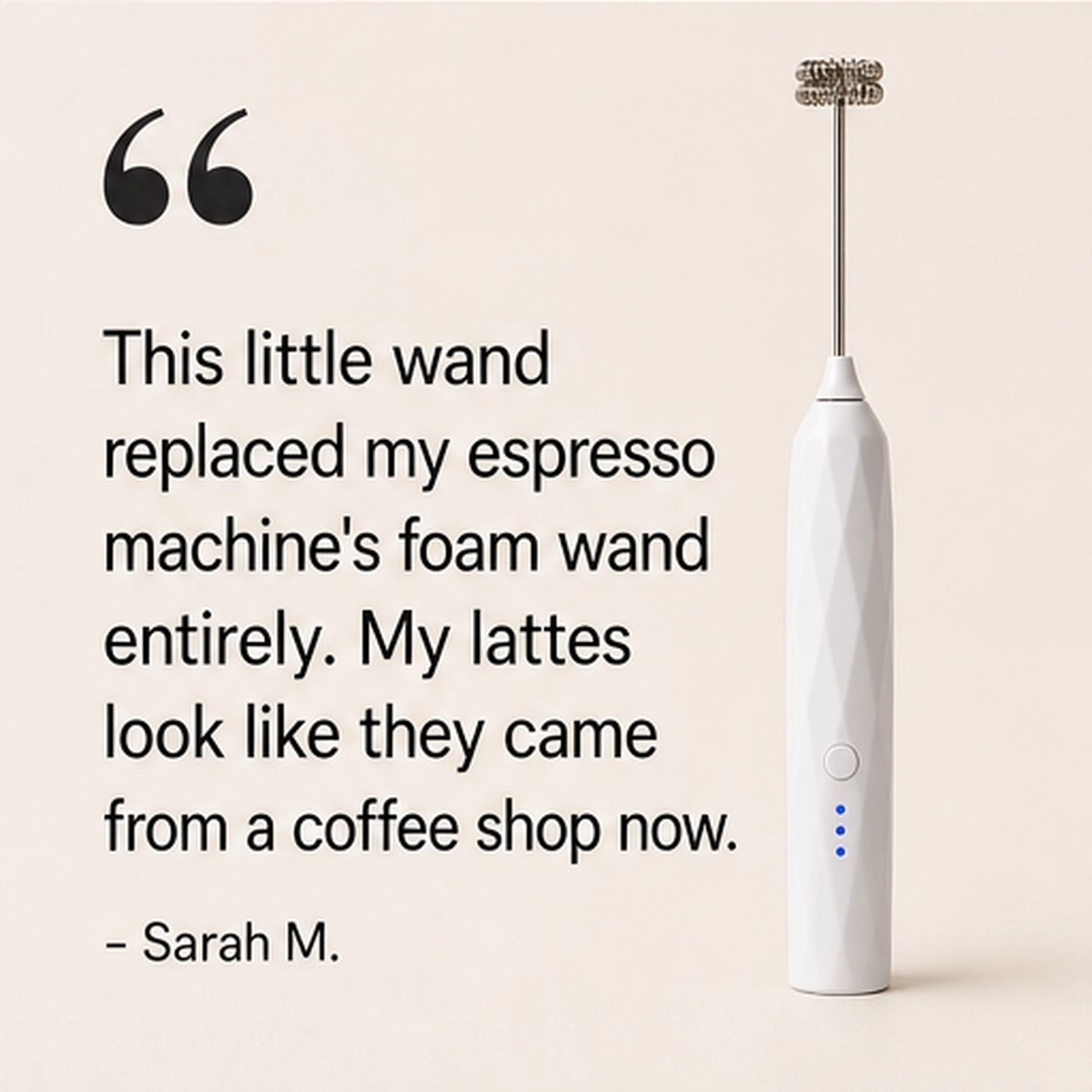 Cremara – 3-Speed Rechargeable Handheld Milk Frother &amp; Whisk Set + 50% OFF