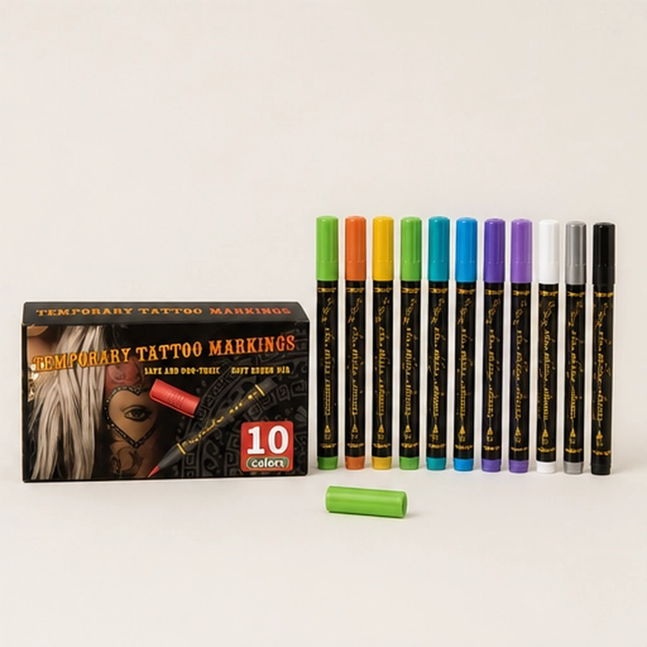 Inkmuse – 10-Color Water-Resistant Temporary Tattoo Marker Set + BUY 1 PICK 1