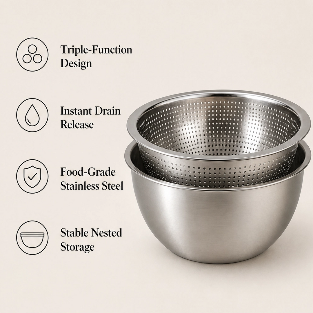 Prepwell – 3-in-1 Stainless Steel Basin with Grater Lid &amp; Drain Basket + 50% OFF
