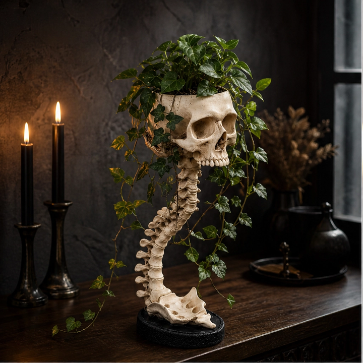 Vertebloom – Gothic Skull &amp; Spine Statement Planter for Year-Round Decor + 50% OFF