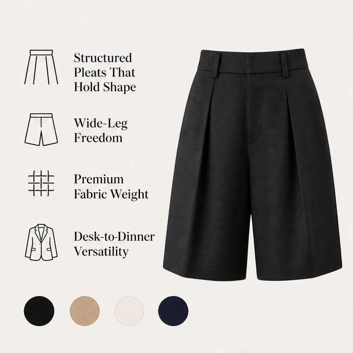 Marlowe – High-Waist Pleated Tailored Bermuda Shorts + 50% OFF