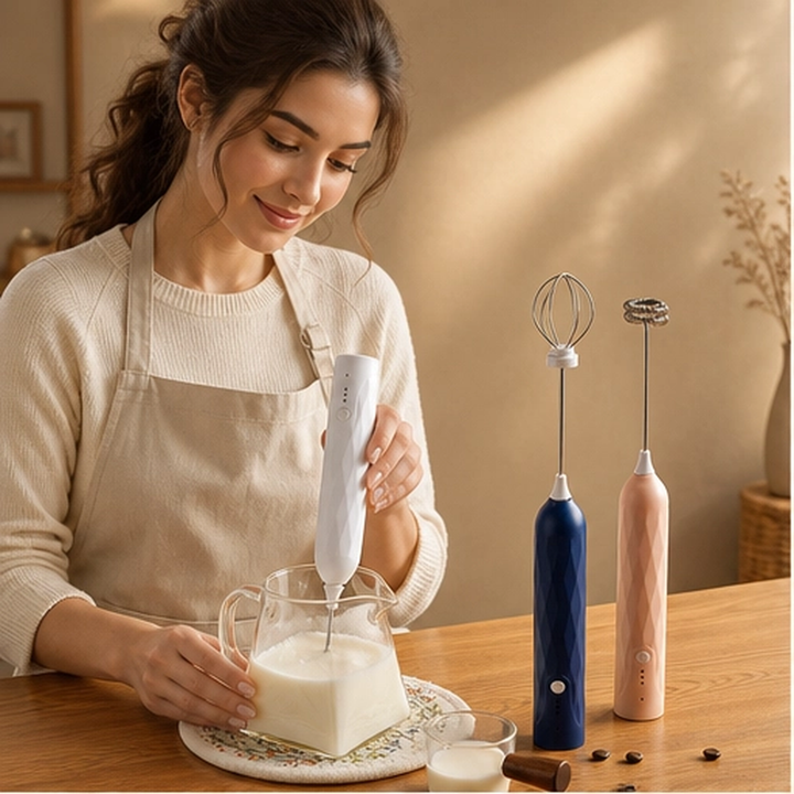 Cremara – 3-Speed Rechargeable Handheld Milk Frother &amp; Whisk Set + 50% OFF