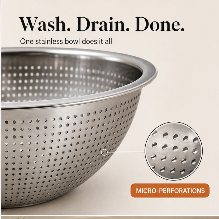 Prepwell – 3-in-1 Stainless Steel Basin with Grater Lid &amp; Drain Basket + 50% OFF