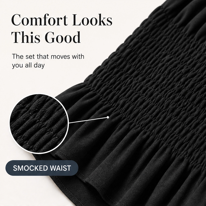 Amaryse – Smocked Peplum Top &amp; Wide-Leg Pocket Pants Set + 50% OFF