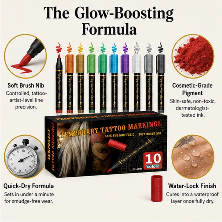 Inkmuse – 10-Color Water-Resistant Temporary Tattoo Marker Set + BUY 1 PICK 1