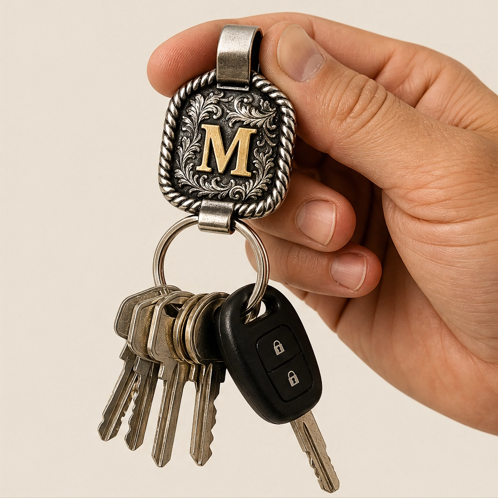 Tagsmith – Personalized Solid Brass Initial Cow Tag Keychain + 50 % OFF