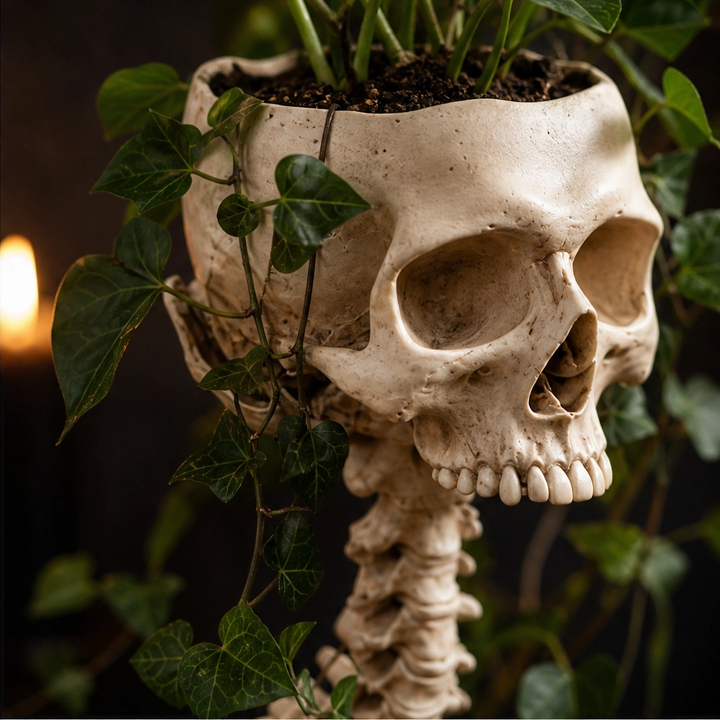 Vertebloom – Gothic Skull &amp; Spine Statement Planter for Year-Round Decor + 50% OFF