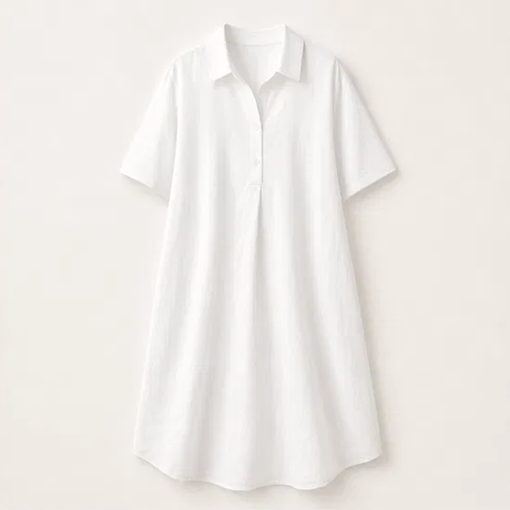 Rivella – Breathable Linen-Blend Collared Midi Shirt Dress + 50% OFF