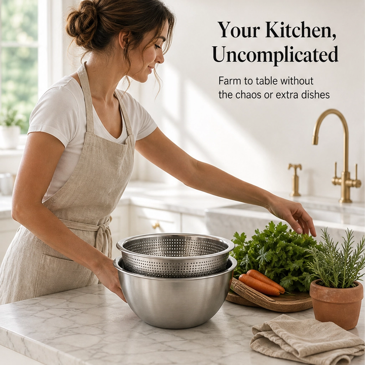 Prepwell – 3-in-1 Stainless Steel Basin with Grater Lid &amp; Drain Basket + 50% OFF