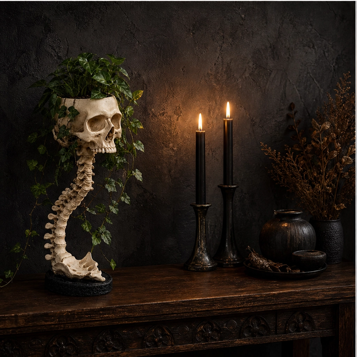 Vertebloom – Gothic Skull &amp; Spine Statement Planter for Year-Round Decor + 50% OFF