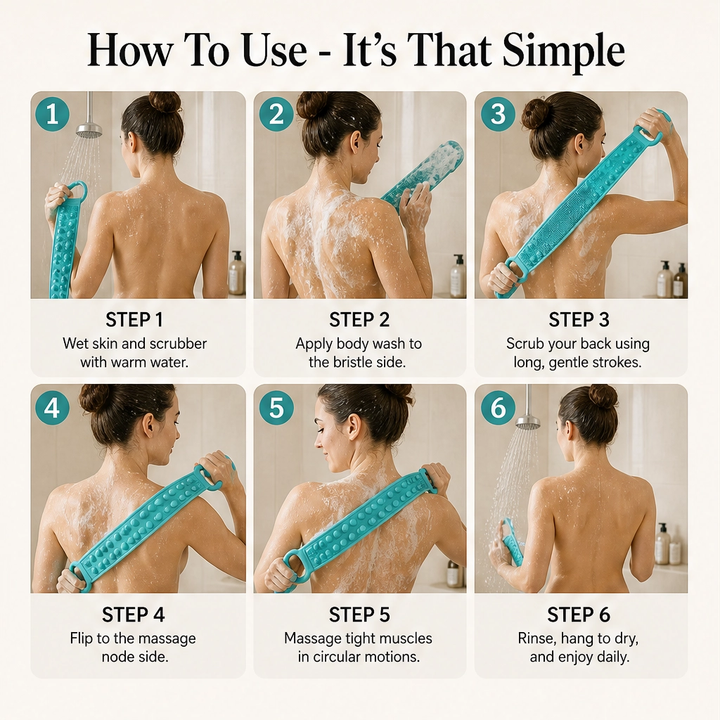 Lathera – Dual-Sided Silicone Back Scrubber with Extended Reach + 50% OFF