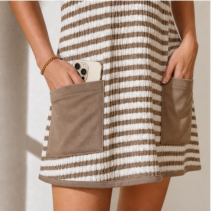 Solene – Striped Mini Dress with Built-In Shorts &amp; Pockets + 50% OFF