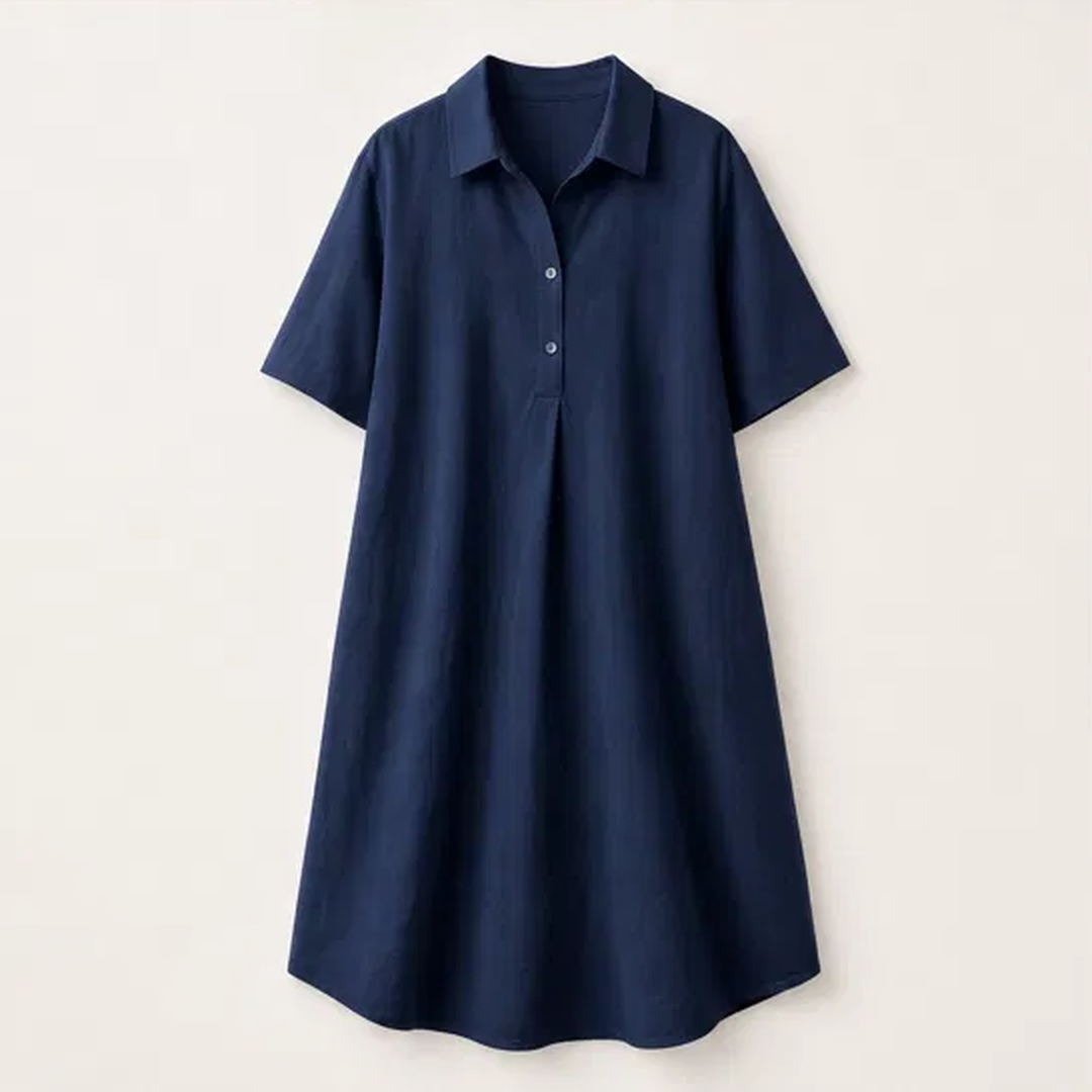 Rivella – Breathable Linen-Blend Collared Midi Shirt Dress + 50% OFF