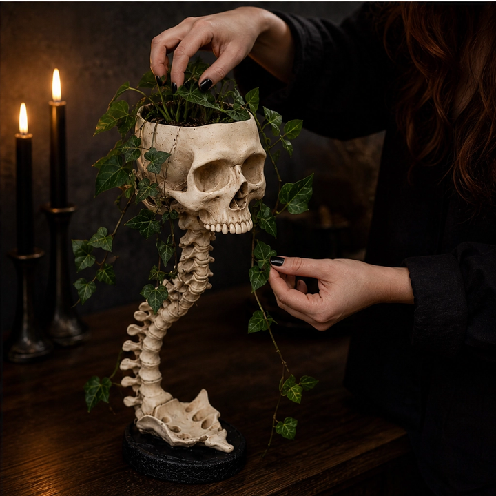 Vertebloom – Gothic Skull &amp; Spine Statement Planter for Year-Round Decor + 50% OFF