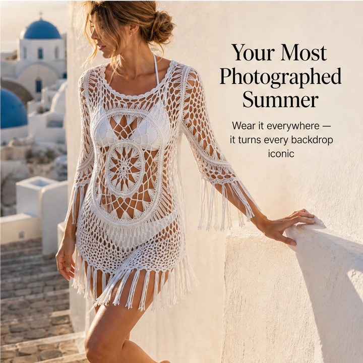 Marévah – Crochet Tassel Beach Cover-Up with Flowing One-Size Fit + 50% OFF