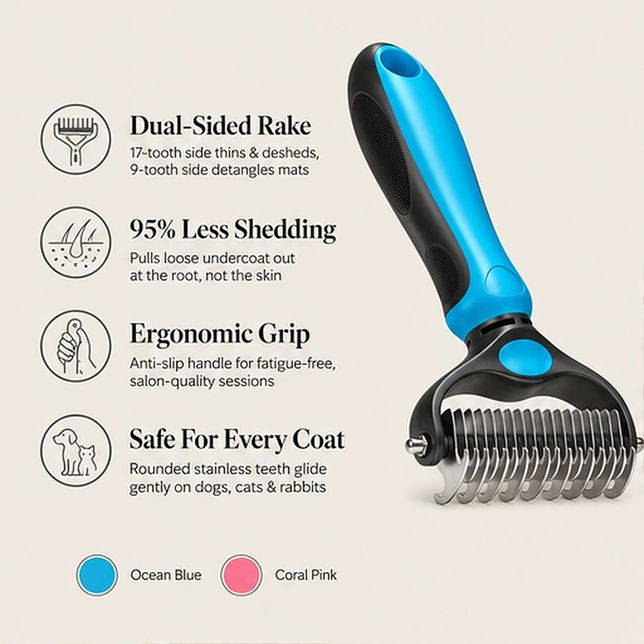 Furrow – Double-Sided Undercoat Rake &amp; Dematting Brush for Dogs and Cats + 50% OFF