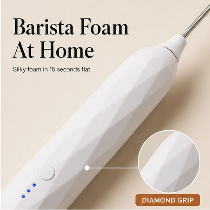 Cremara – 3-Speed Rechargeable Handheld Milk Frother &amp; Whisk Set + 50% OFF