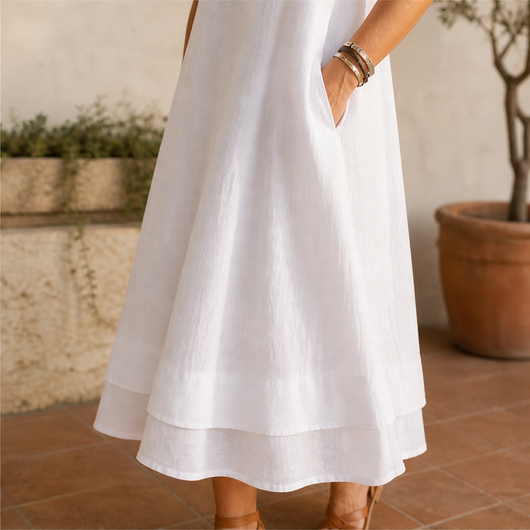 Veyla – Layered A-line Midi Dress with Hidden Pockets + 50% OFF