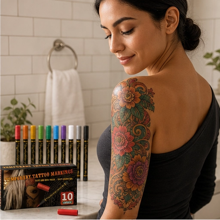 Inkmuse – 10-Color Water-Resistant Temporary Tattoo Marker Set + BUY 1 PICK 1