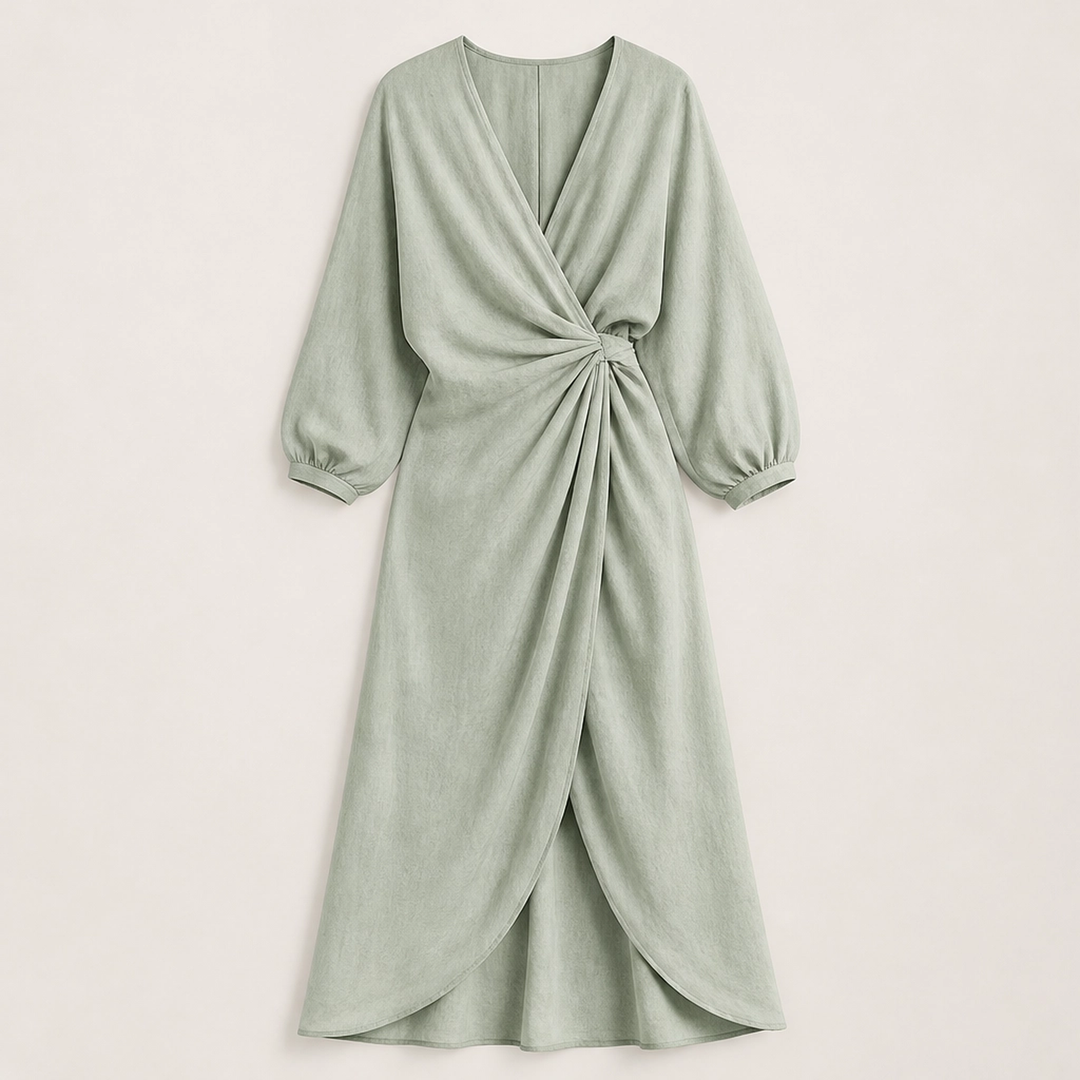 Amalfaine – Linen-Blend Draped Wrap Maxi Dress with Pockets + 50% OFF