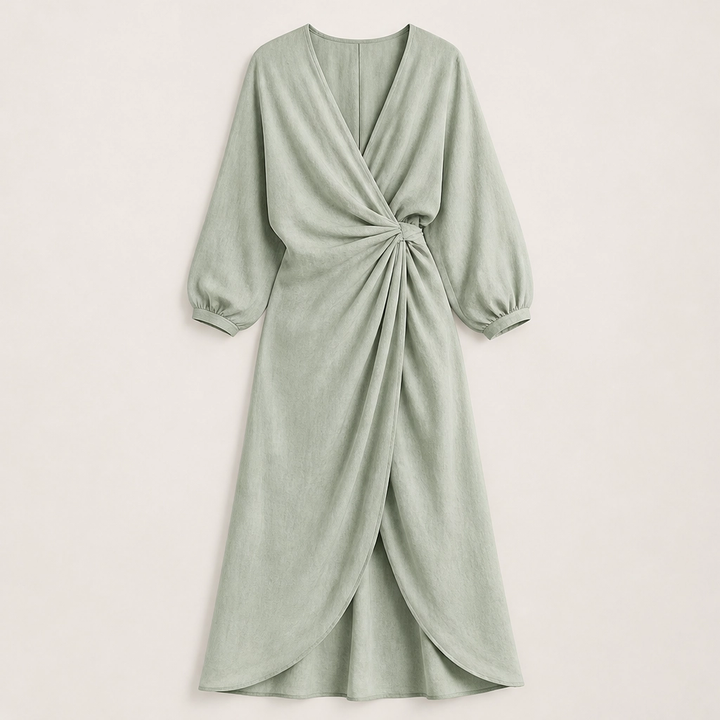 Amalfaine – Linen-Blend Draped Wrap Maxi Dress with Pockets + 50% OFF