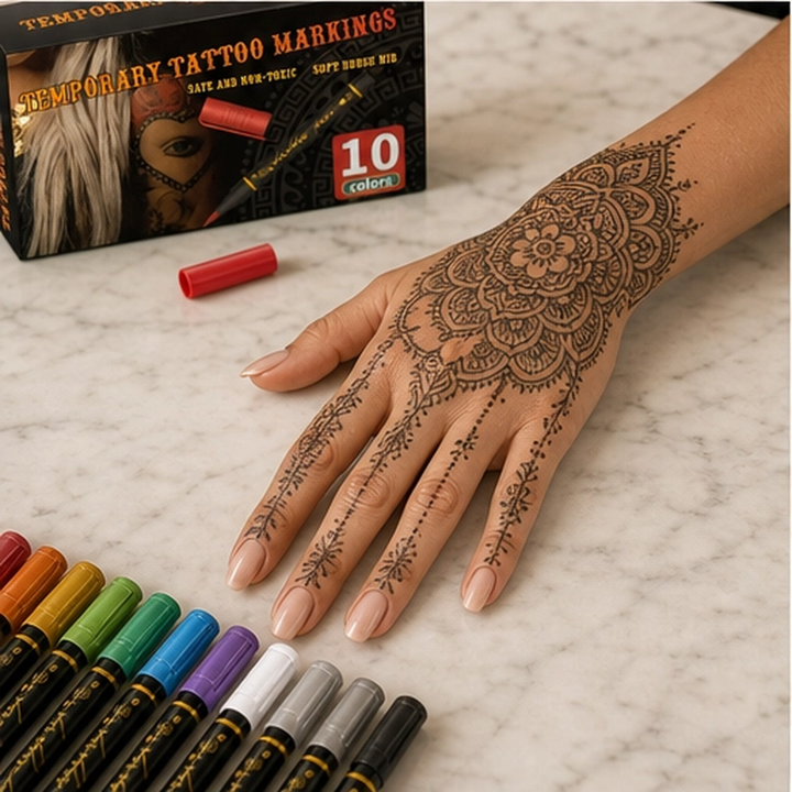 Inkmuse – 10-Color Water-Resistant Temporary Tattoo Marker Set + BUY 1 PICK 1