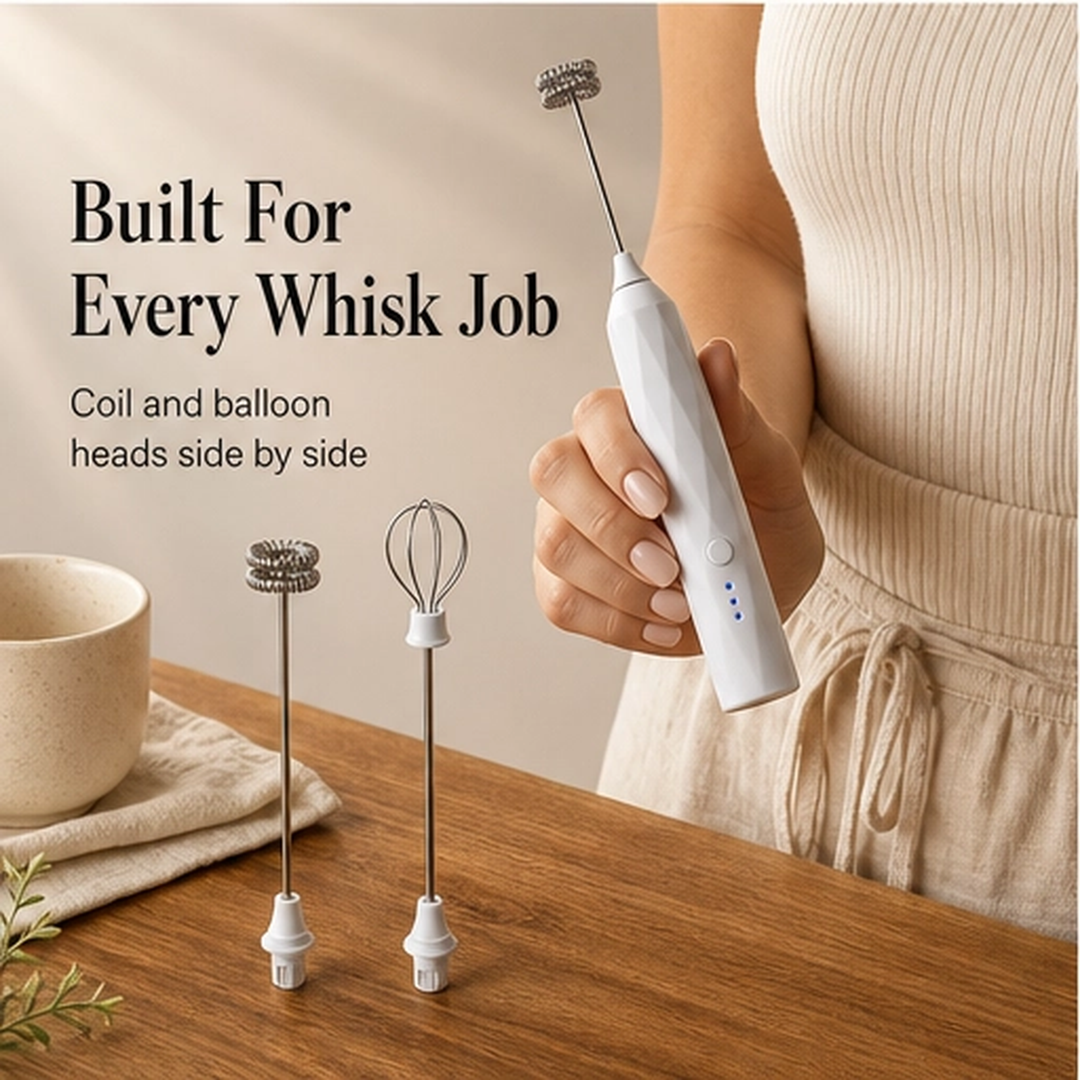 Cremara – 3-Speed Rechargeable Handheld Milk Frother &amp; Whisk Set + 50% OFF