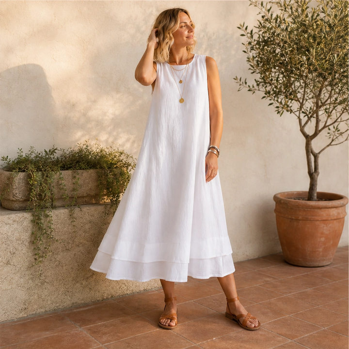 Veyla – Layered A-line Midi Dress with Hidden Pockets + 50% OFF