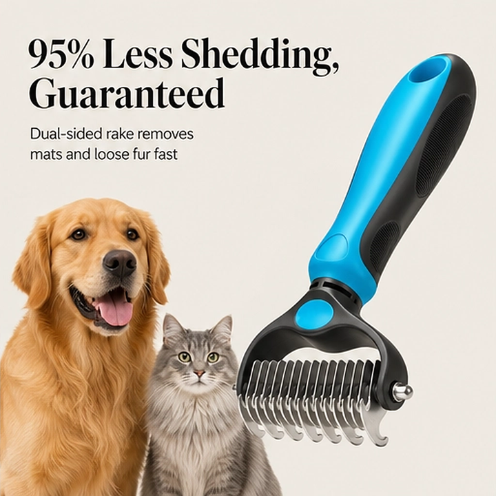 Furrow – Double-Sided Undercoat Rake &amp; Dematting Brush for Dogs and Cats + 50% OFF