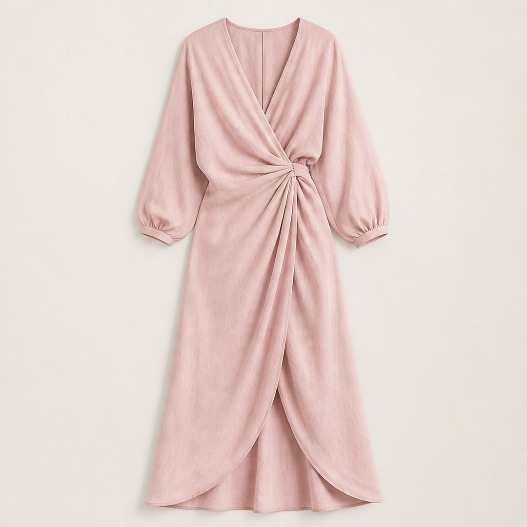 Amalfaine – Linen-Blend Draped Wrap Maxi Dress with Pockets + 50% OFF