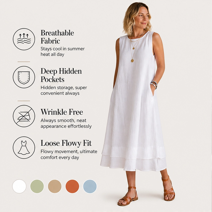 Veyla – Layered A-line Midi Dress with Hidden Pockets + 50% OFF