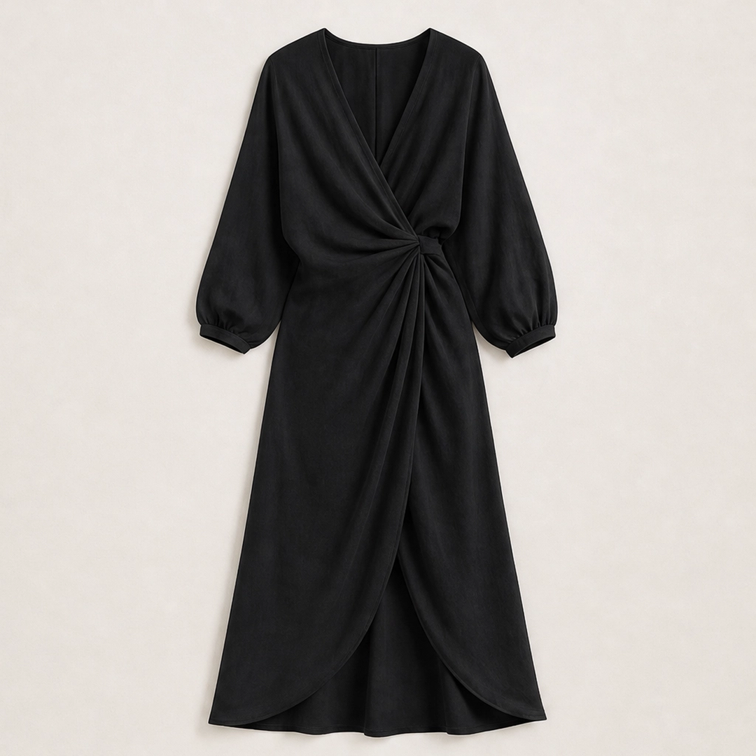 Amalfaine – Linen-Blend Draped Wrap Maxi Dress with Pockets + 50% OFF