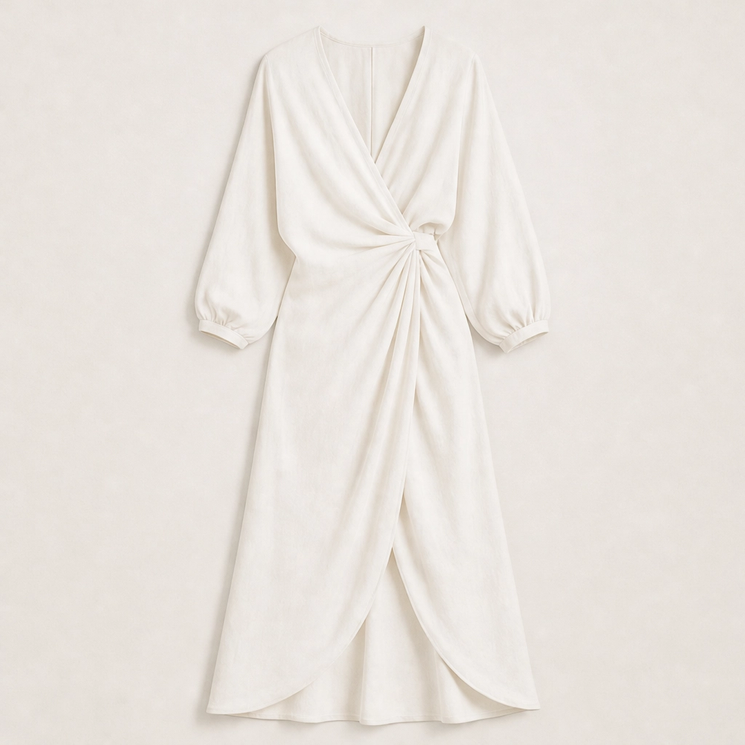 Amalfaine – Linen-Blend Draped Wrap Maxi Dress with Pockets + 50% OFF