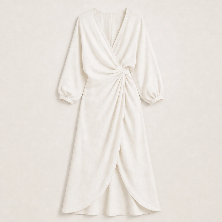Amalfaine – Linen-Blend Draped Wrap Maxi Dress with Pockets + 50% OFF