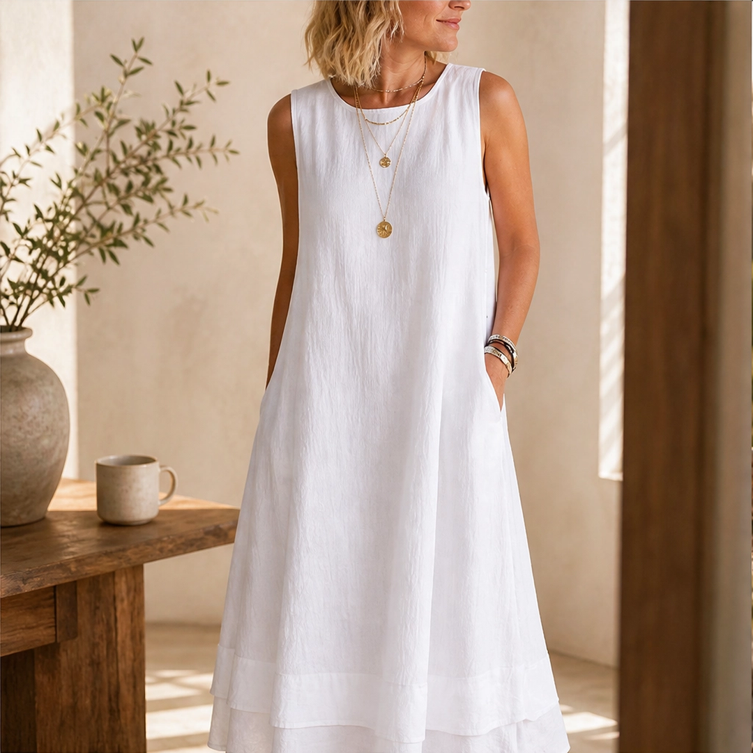 Veyla – Layered A-line Midi Dress with Hidden Pockets + 50% OFF