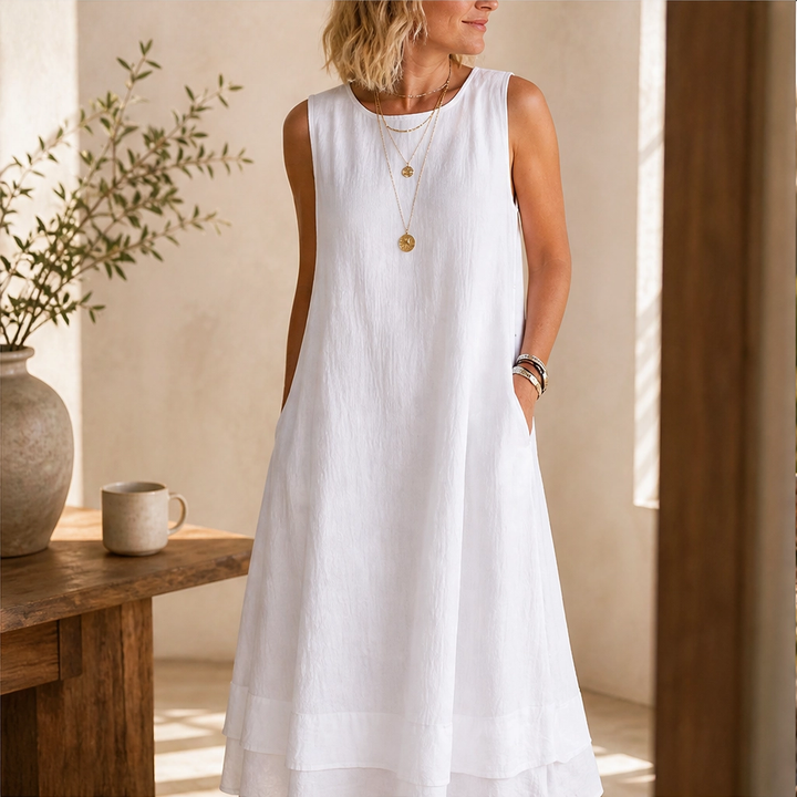 Veyla – Layered A-line Midi Dress with Hidden Pockets + 50% OFF