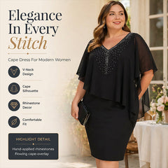 Soirelle – Rhinestone Cape Overlay V-Neck Cocktail Dress + 50% OFF