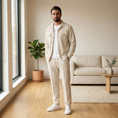 Harlow™ – Waffle-Knit Shirt Jacket & Straight-Leg Pants 2-Piece Set for Men + 50% OFF