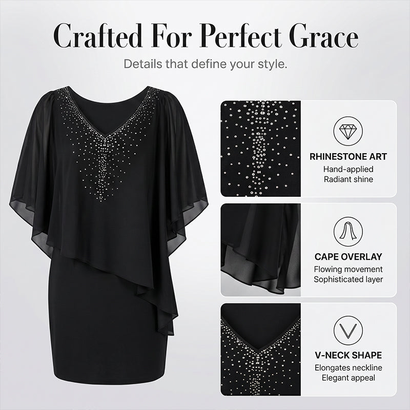 Soirelle – Rhinestone Cape Overlay V-Neck Cocktail Dress + 50% OFF