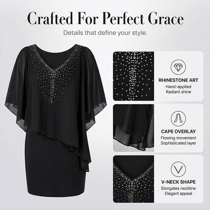 Soirelle – Rhinestone Cape Overlay V-Neck Cocktail Dress + 50% OFF