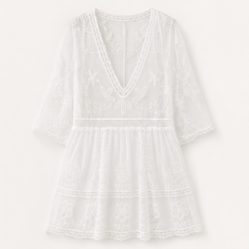 Calanova – Embroidered Lace Sheer Beach Cover-Up Dress + 50% OFF