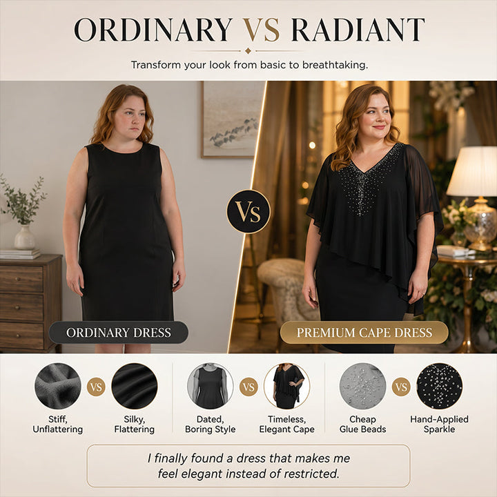 Soirelle – Rhinestone Cape Overlay V-Neck Cocktail Dress + 50% OFF