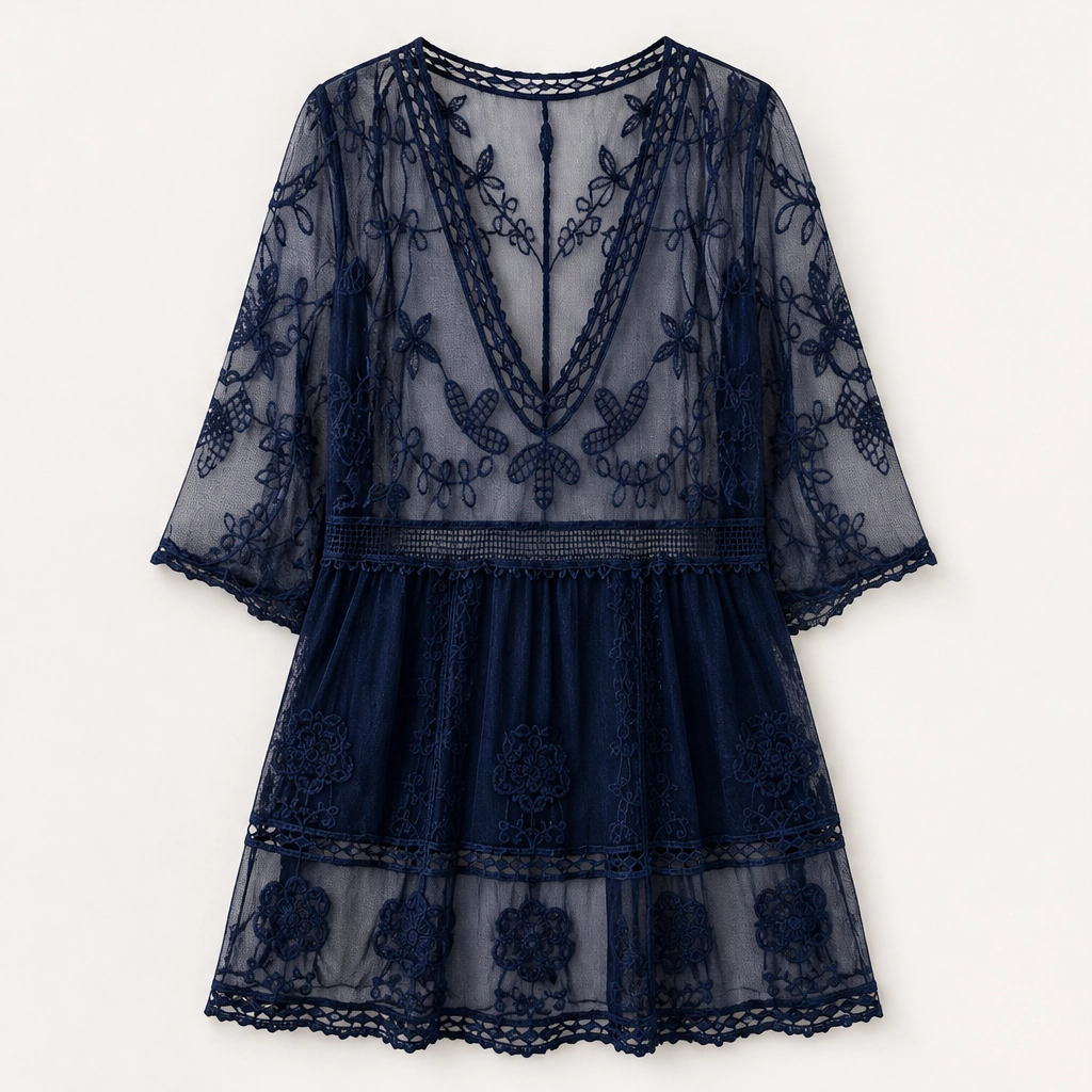 Calanova – Embroidered Lace Sheer Beach Cover-Up Dress + 50% OFF
