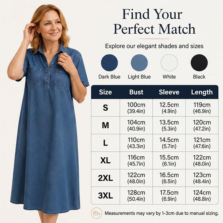 Chambry – Soft Denim Midi Shirt Dress with Pockets, Relaxed A-Line Fit + 50% OFF
