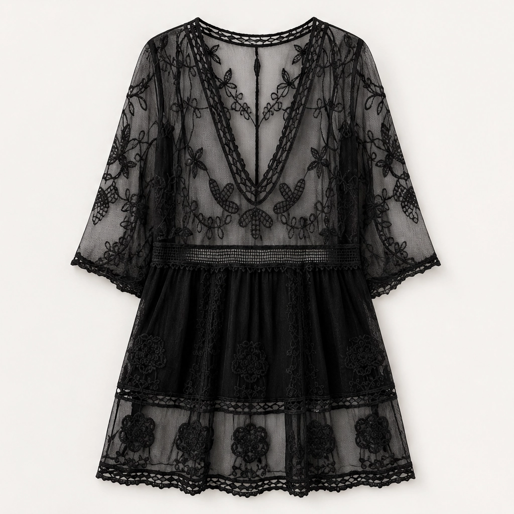 Calanova – Embroidered Lace Sheer Beach Cover-Up Dress + 50% OFF